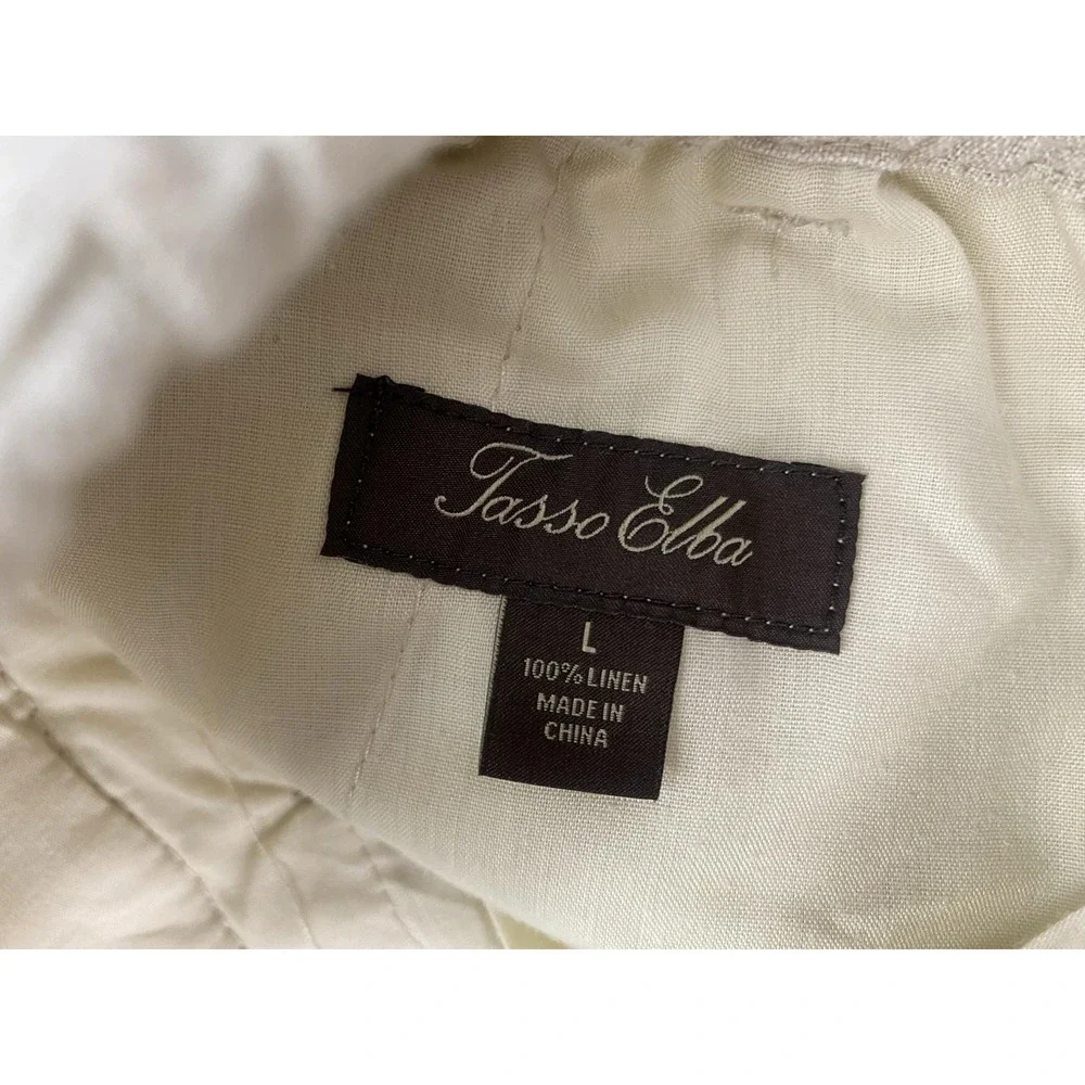 Tasso Elba Pants Mens 38x29 Beige 100% Linen Drawstring Elastic Waist 32x30